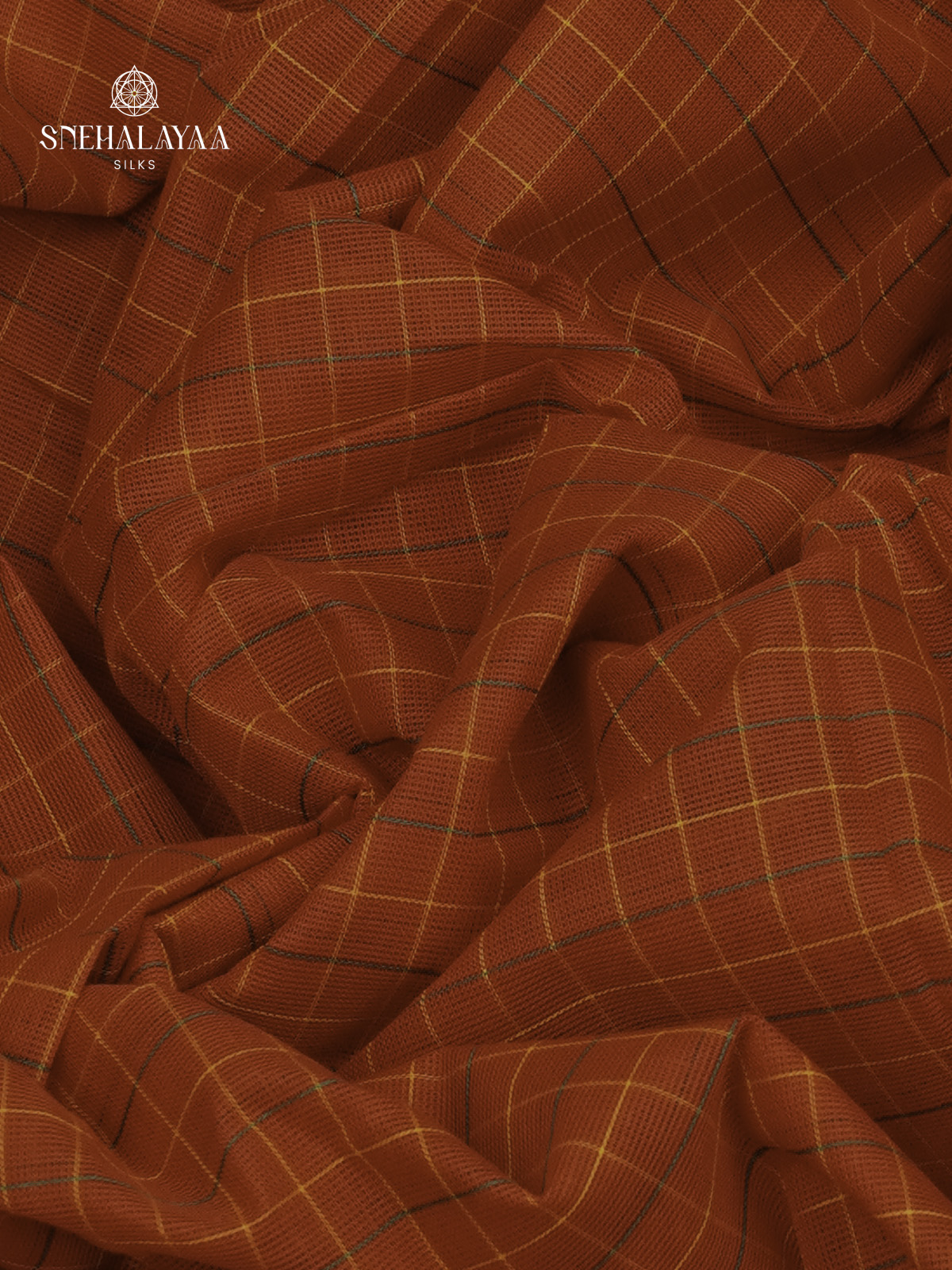 Rust Orange Checked Chettinad Cotton Saree