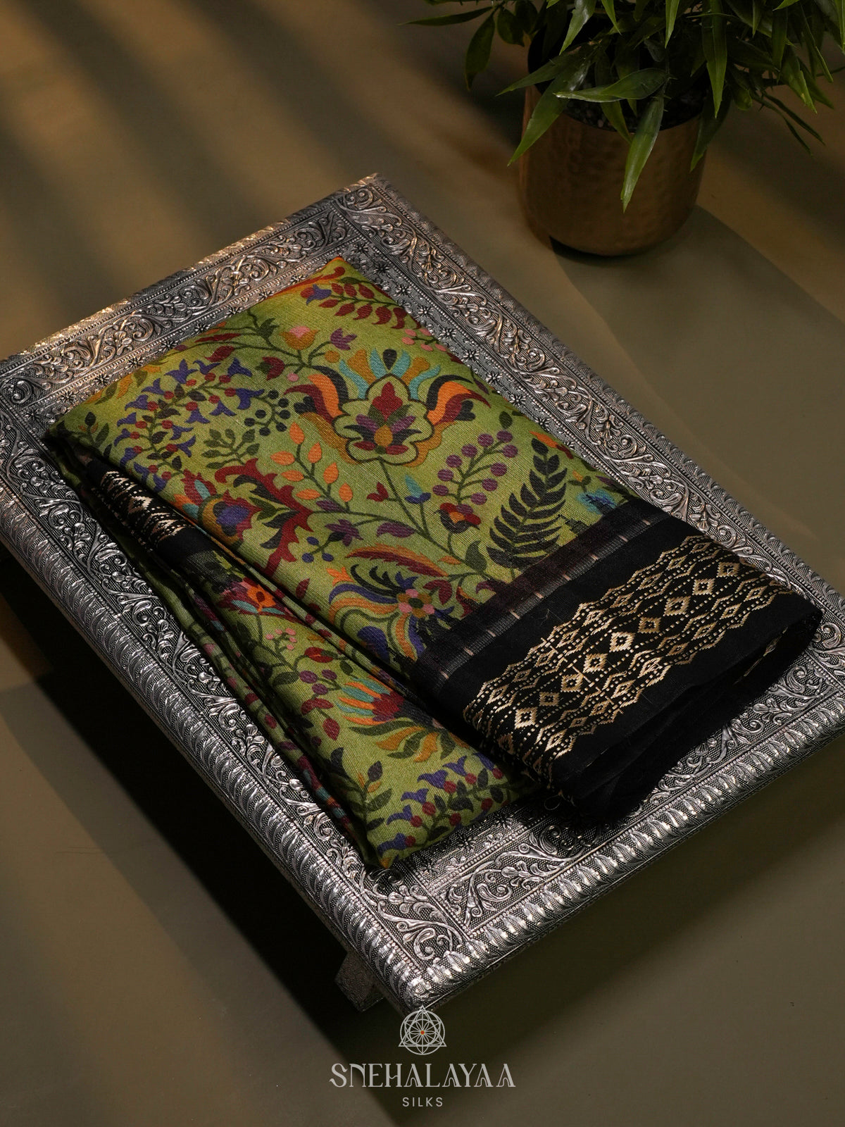 Olive Green Munga Tussar Saree