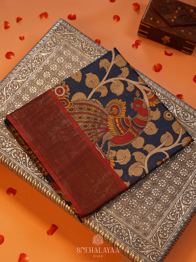 Blue Tussar Saree