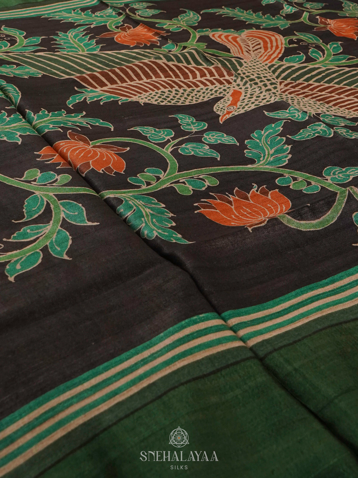 Forest Green Tussar Saree