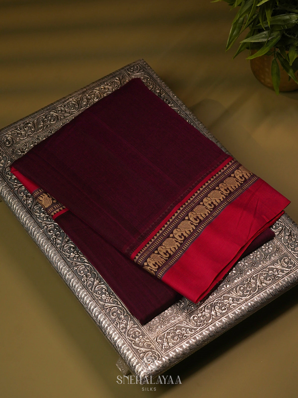 Purple Narayanpet Cotton Saree without Blouse