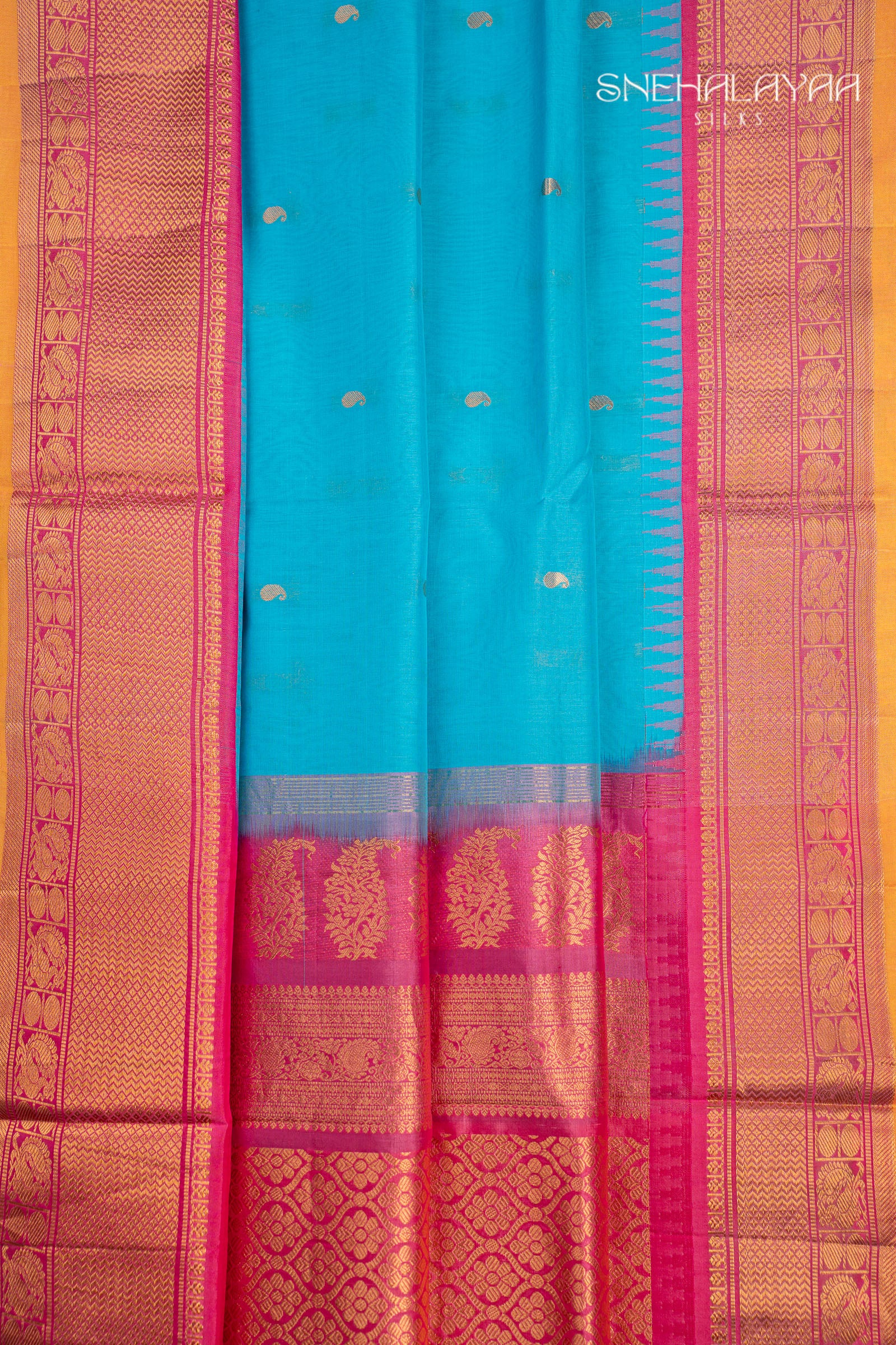 Sky Blue Gadwal Silk Cotton Saree