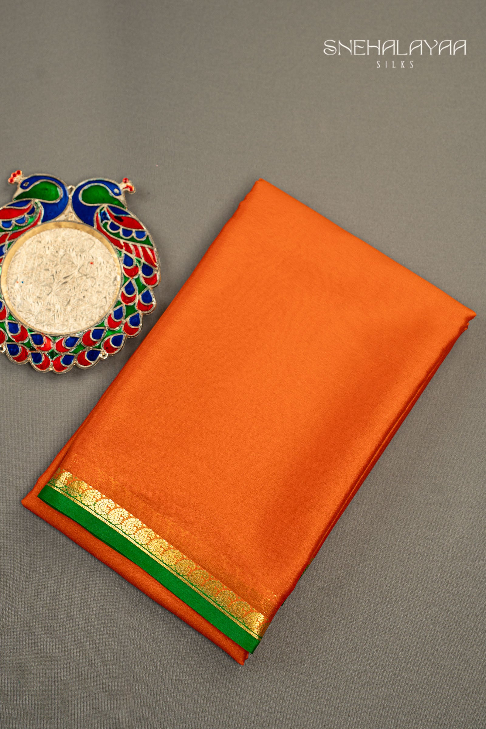Tiger Orange Mysore Crepe Silk Saree