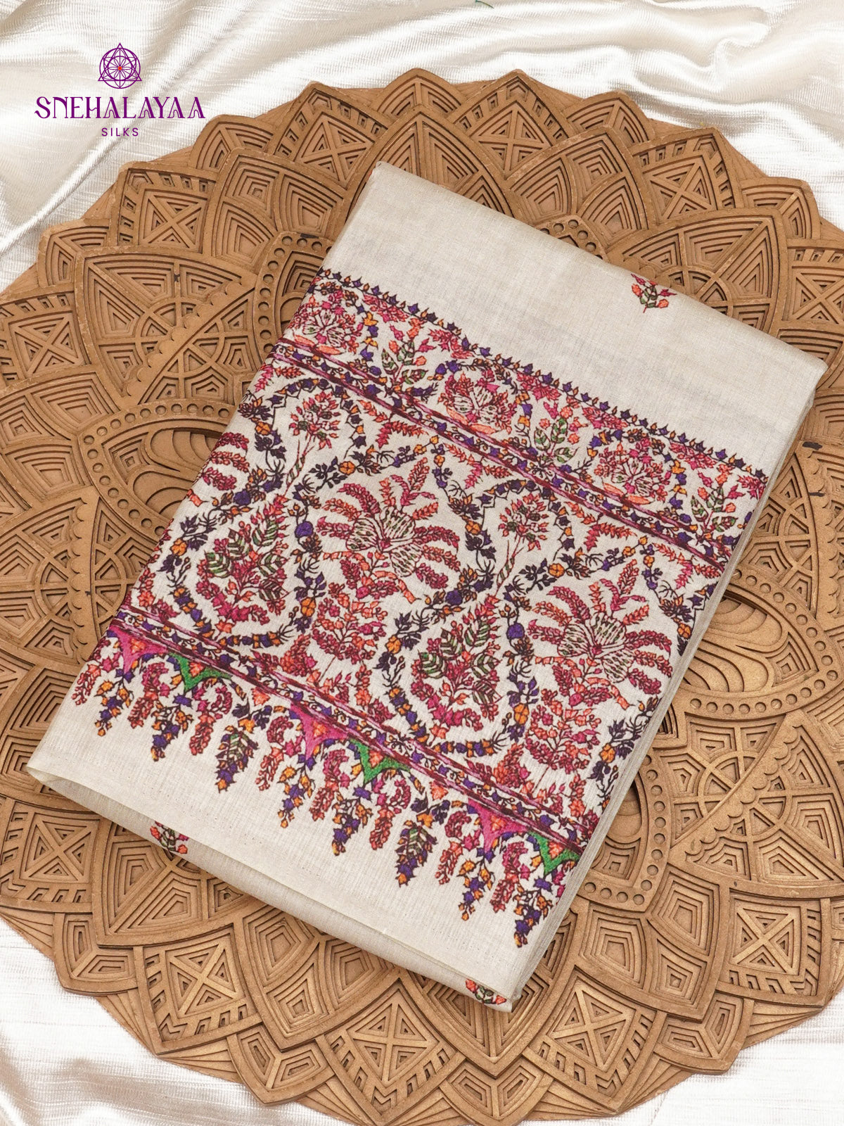 Beige With Pink Border Tussar Saree