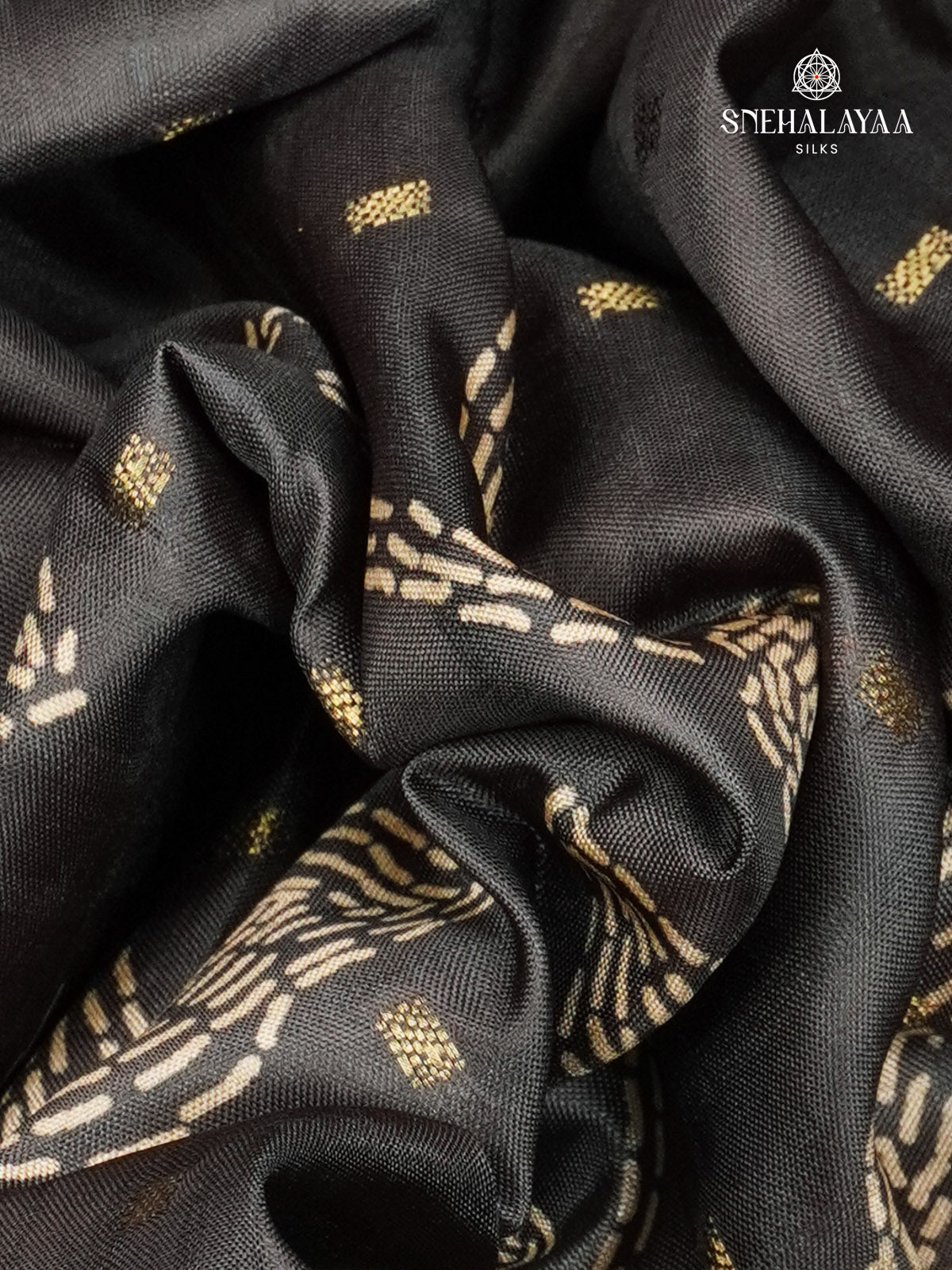 Black Floral Printed Tussar Saree