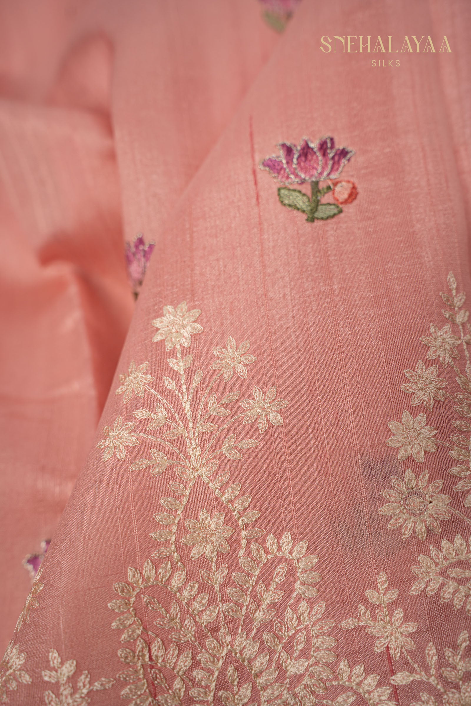 Peach Pink Raw Silk Saree