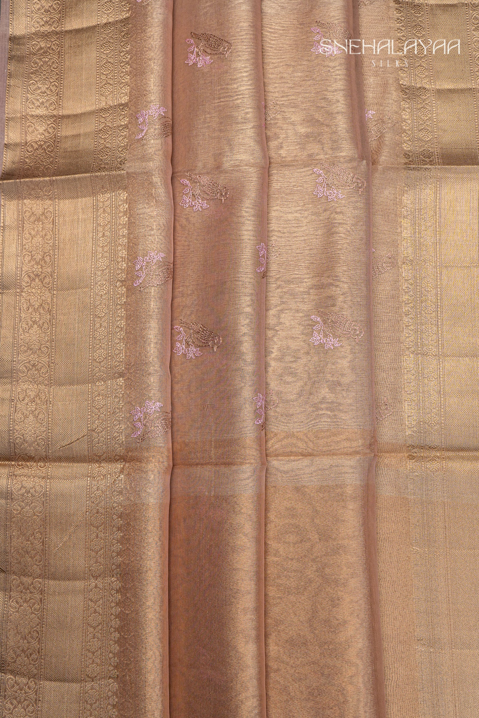 Beige Tissue Embroidery Saree