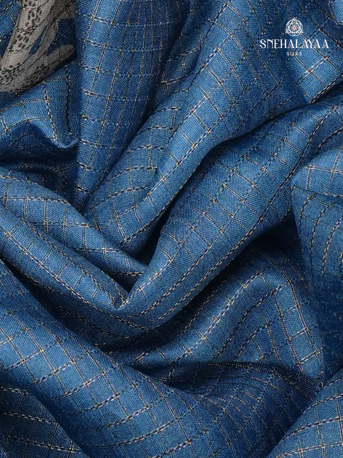 Rich Blue Floral Printed Tussar Saree