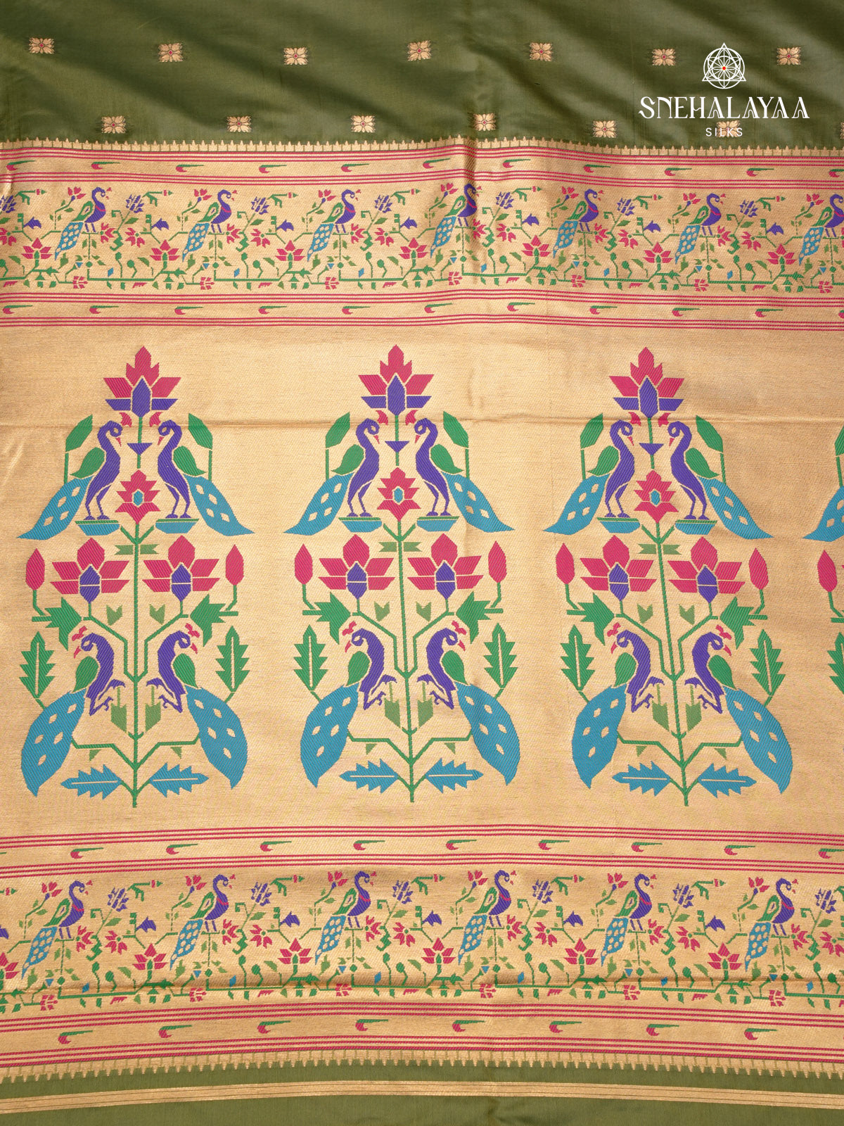 Olive Green Banaras Paithani Saree