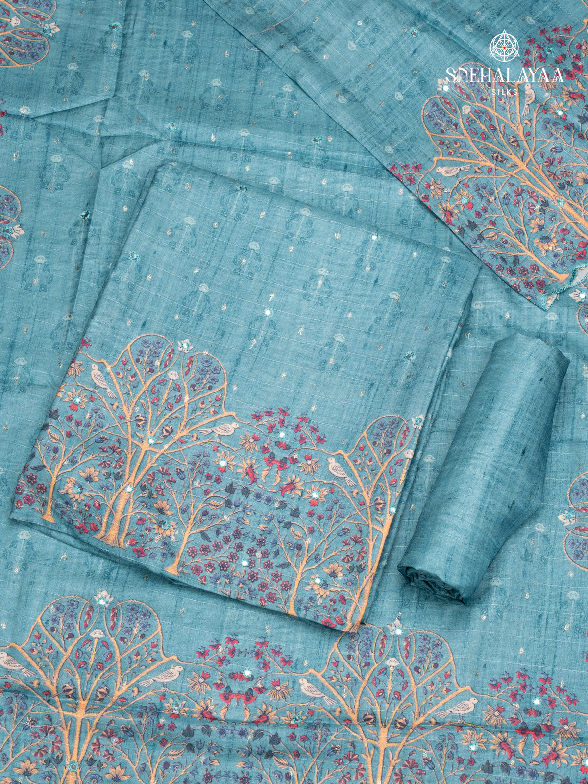 Sky Blue Tussar 3-Piece Salwar Suit Material