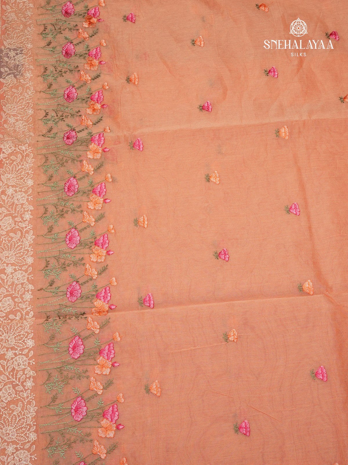 Peach Kota Embroidery Saree