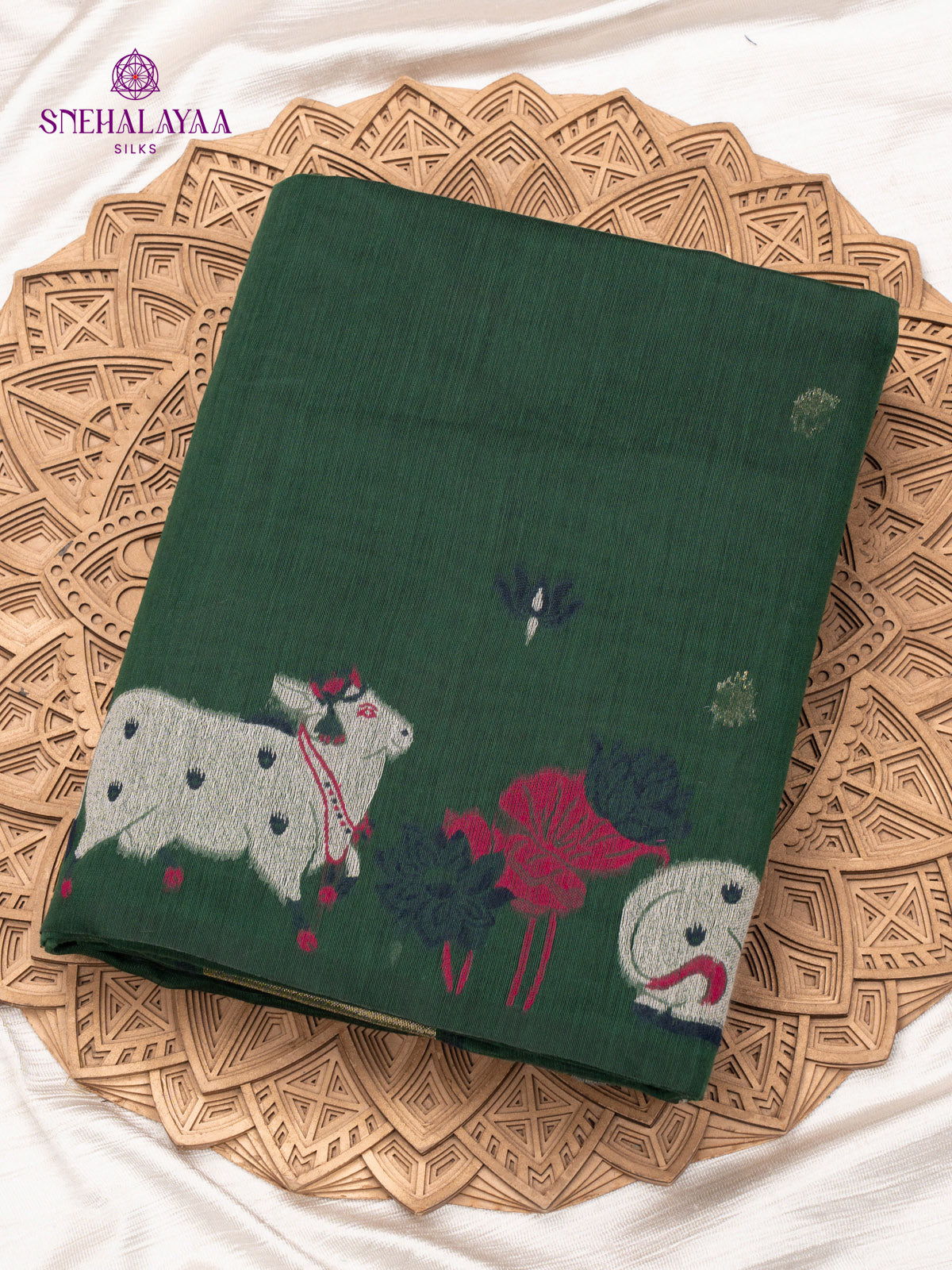 Bottle Green Munga Cotton Saree