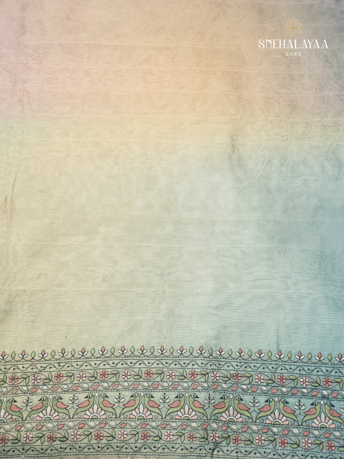 Pastel Green Linen Embroidery Saree