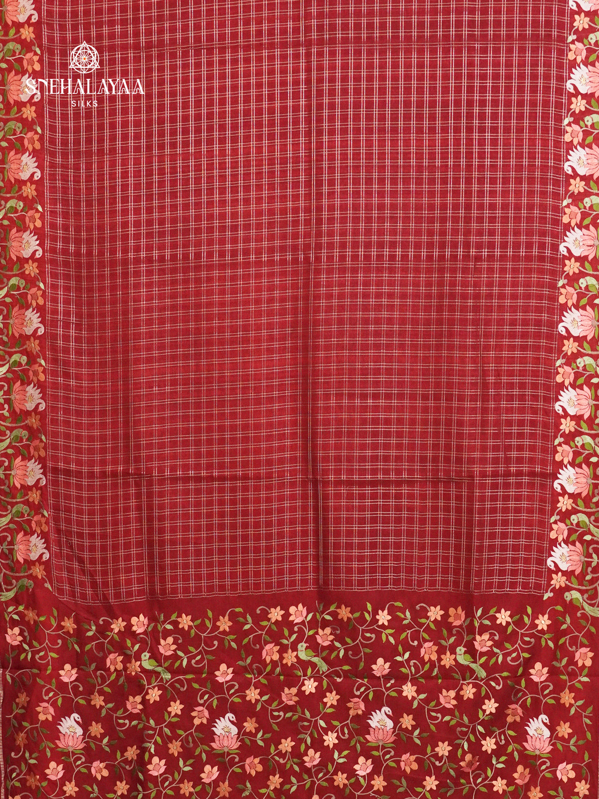 Red Munga Tussar Embroidery Saree