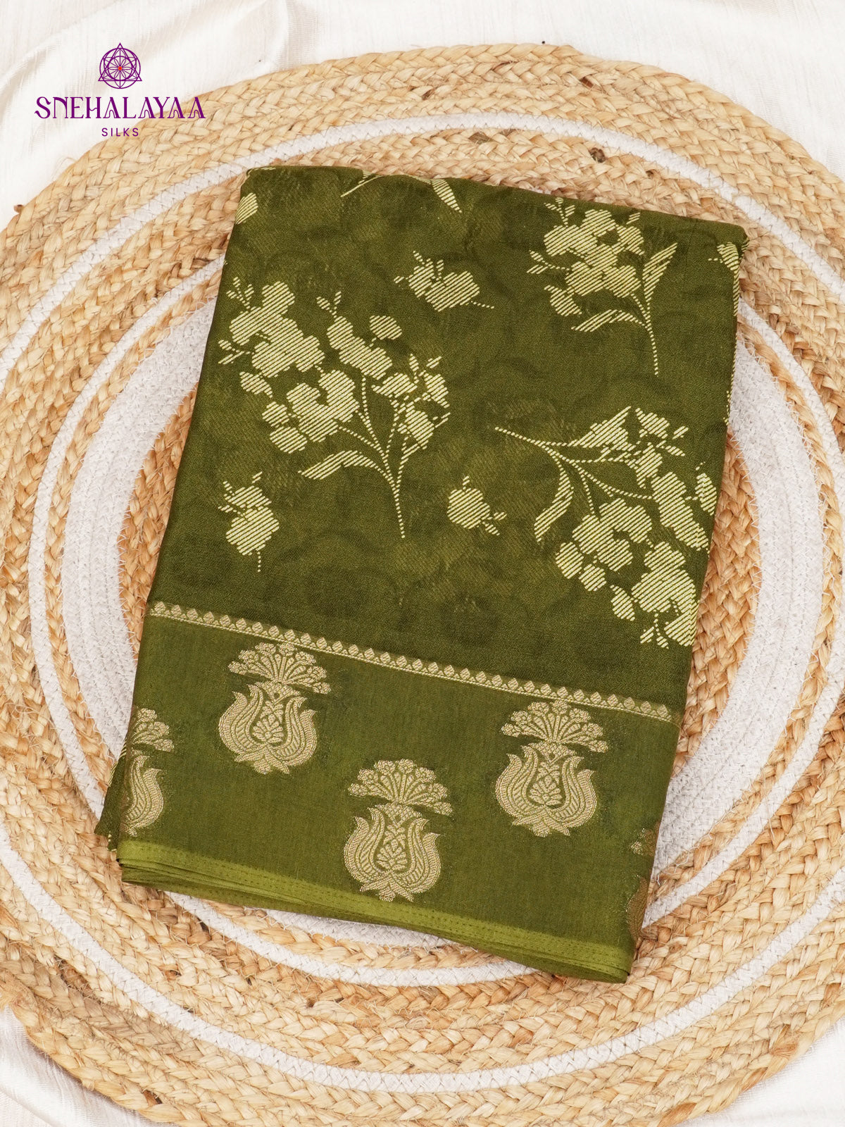 Olive Green Printed Matka Saree