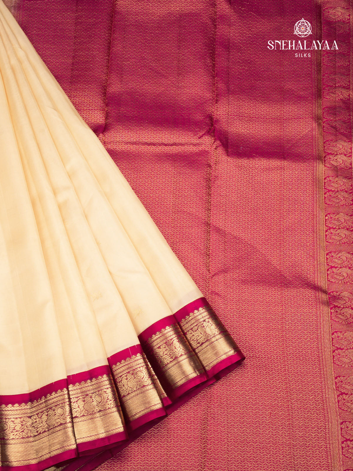 Ivory Cream Kanjivaram Silk Saree
