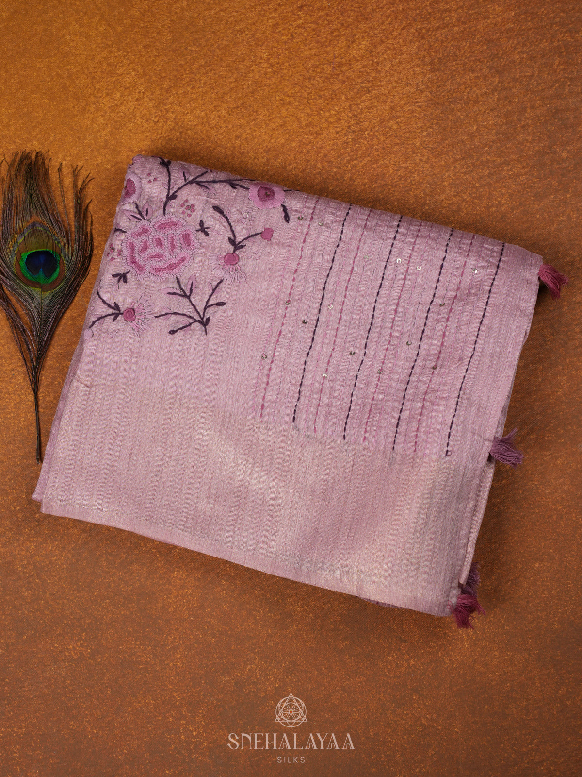 Pink Linen Embroidery Saree