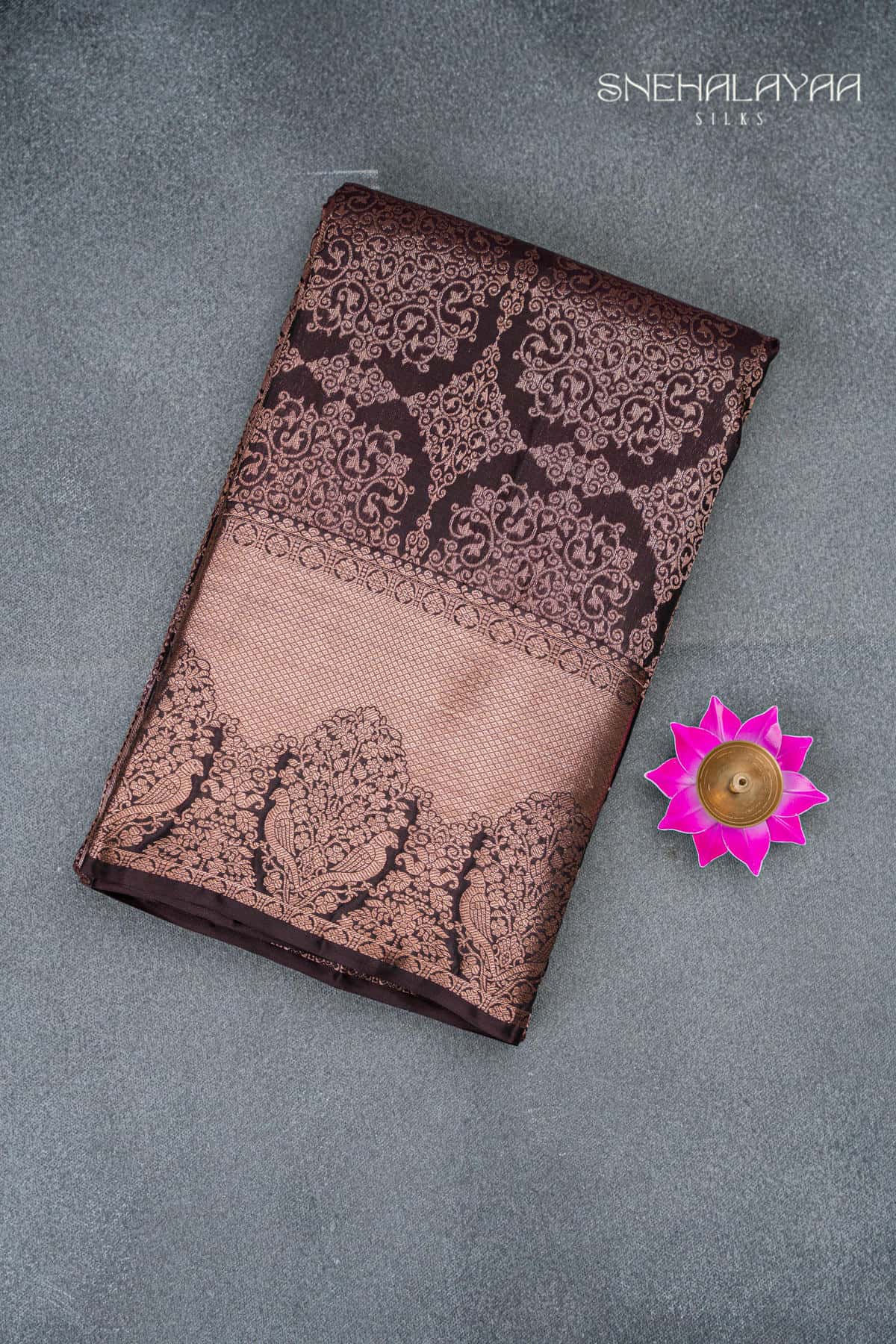 Dark Brown Kancheevaram Silk Saree