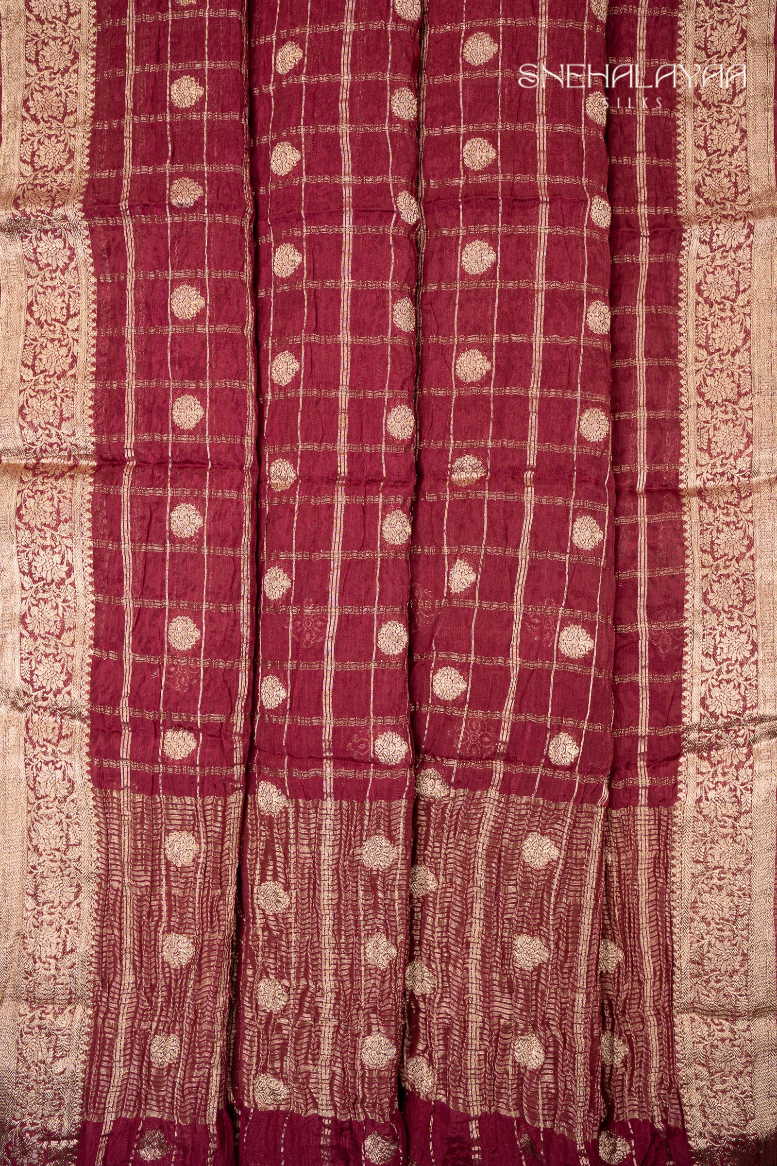 Maroon Semi Banaras Chiffon Saree