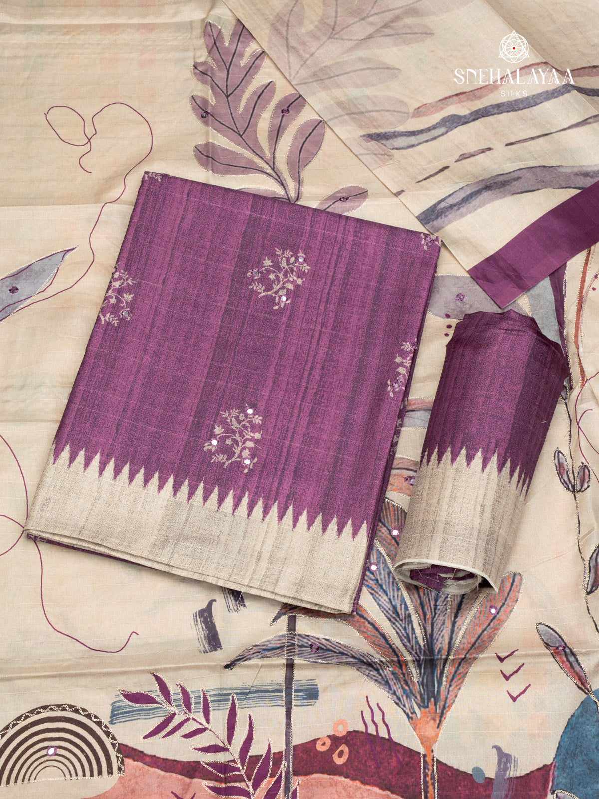 Purple Tussar 3-Piece Salwar Suit Material