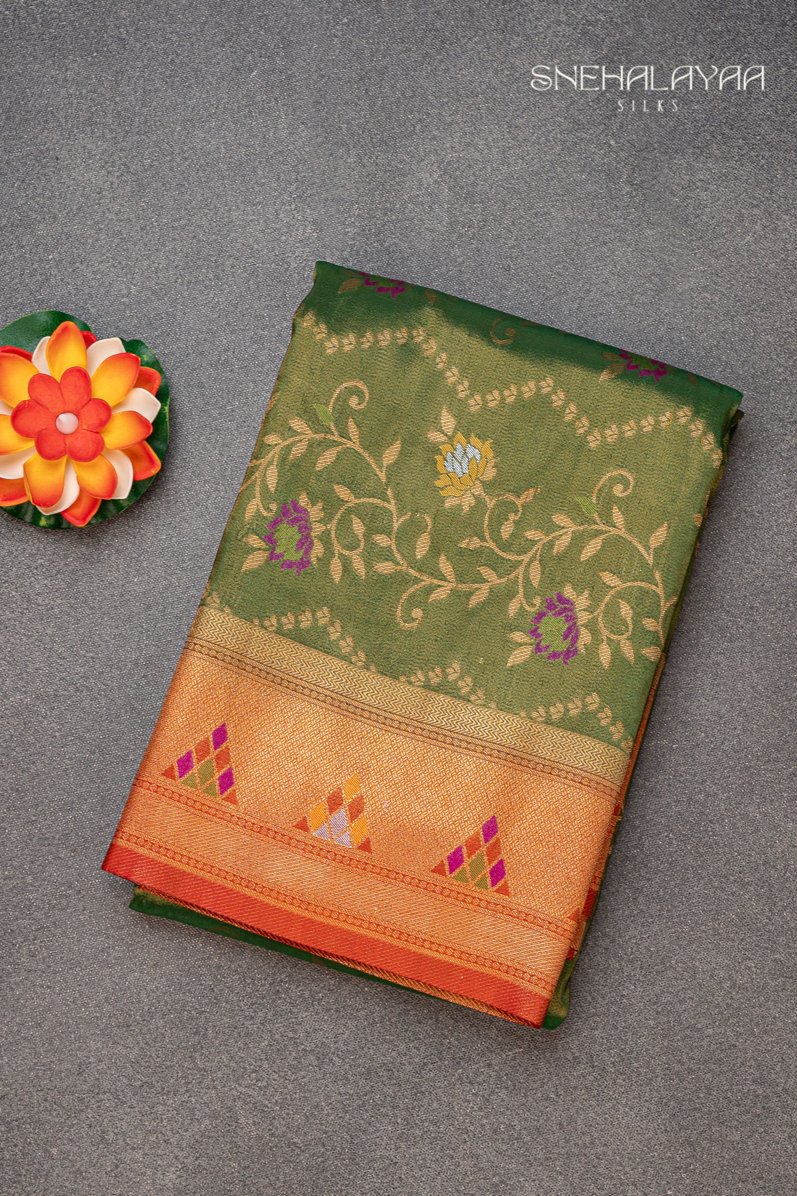 Pear Green Semi Banaras Tissue Saree