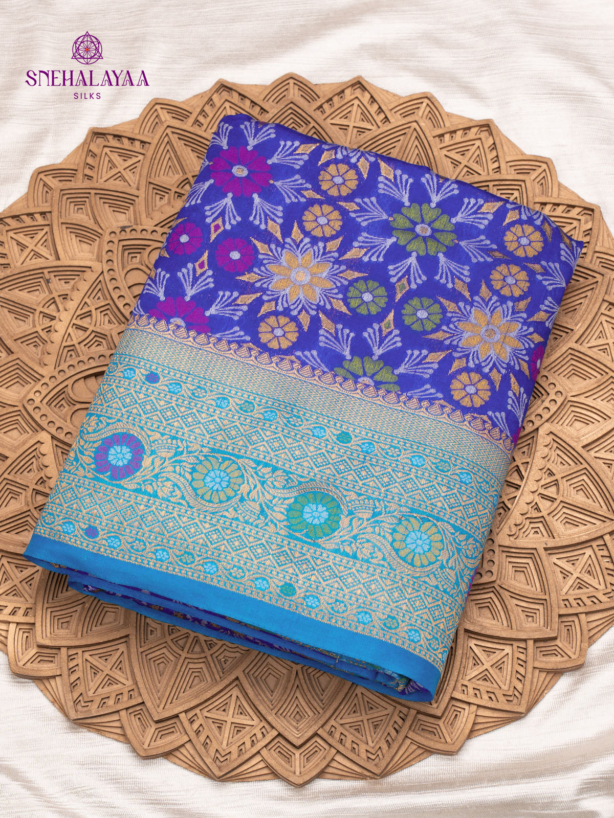 Royal Blue Ikat Silk Saree