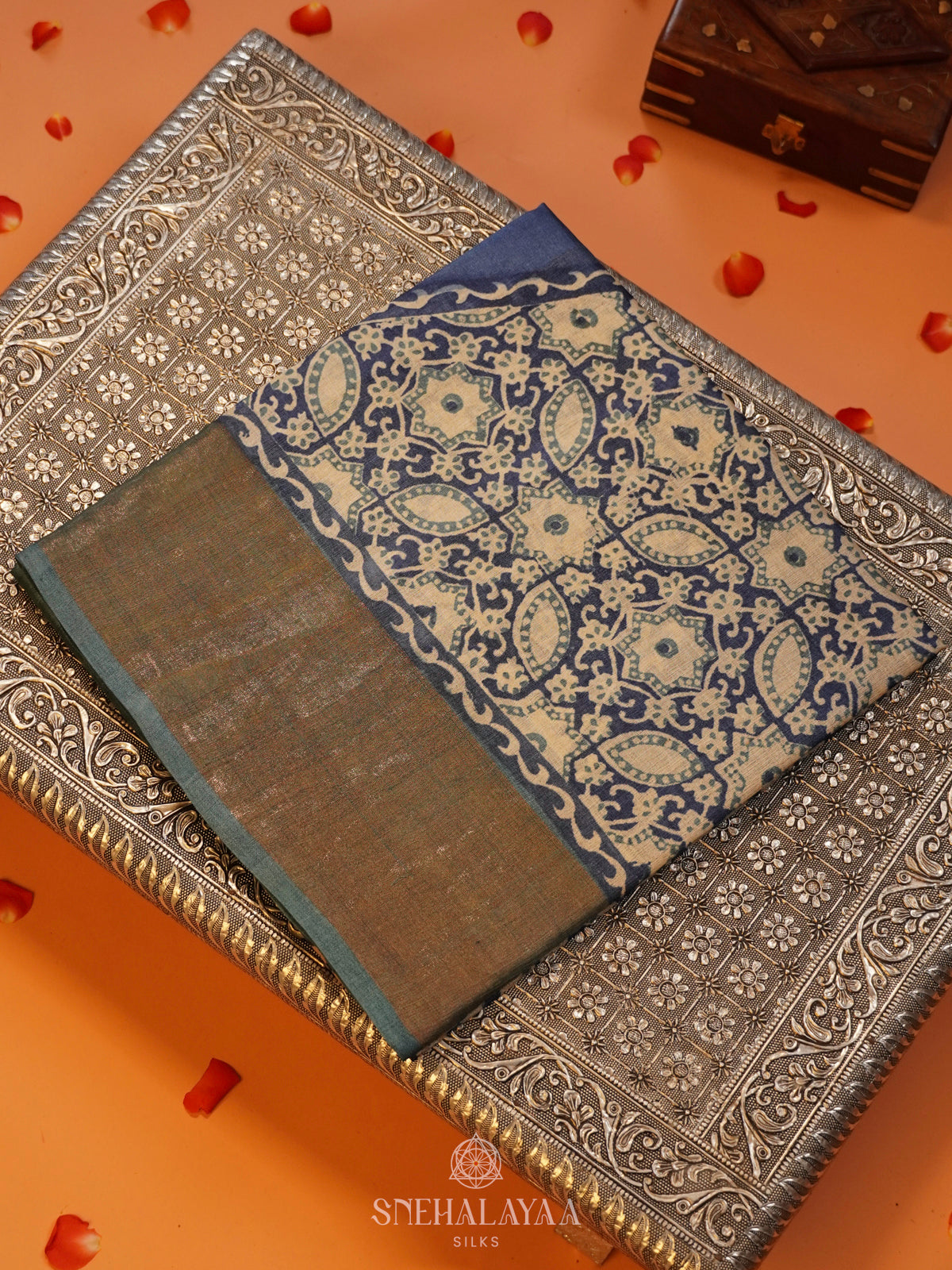 Peacock Blue Tussar Saree