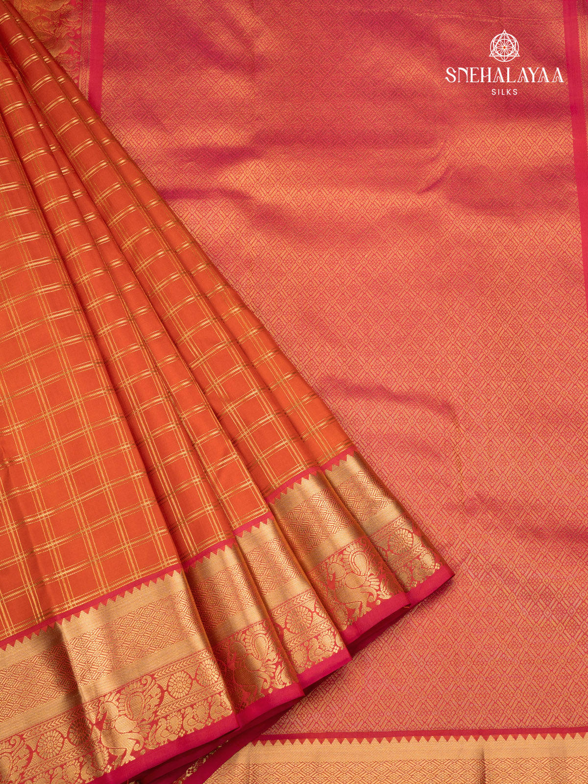 Rust Orange Kanjivaram Silk Saree
