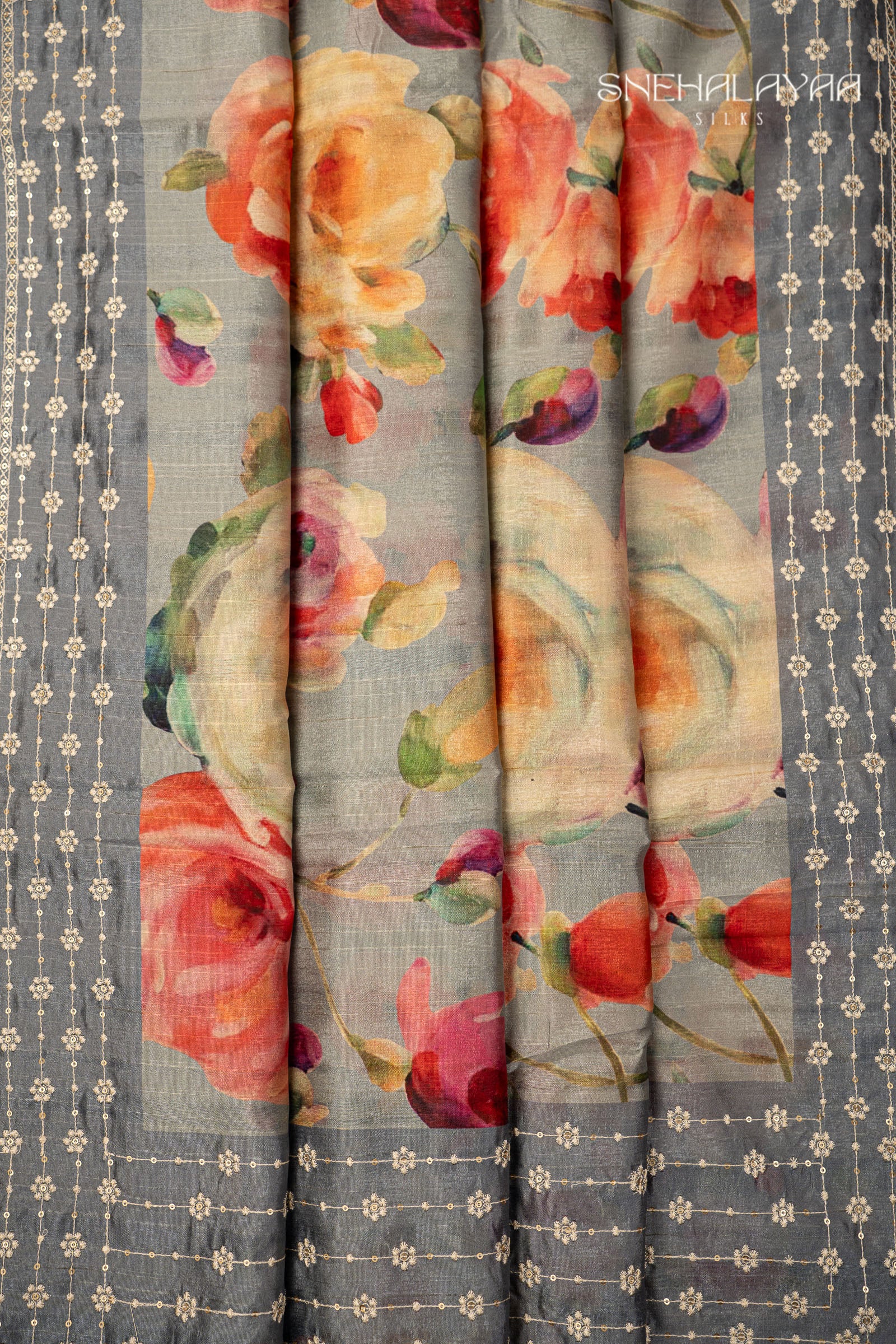 Cloud Grey Raw Silk Saree