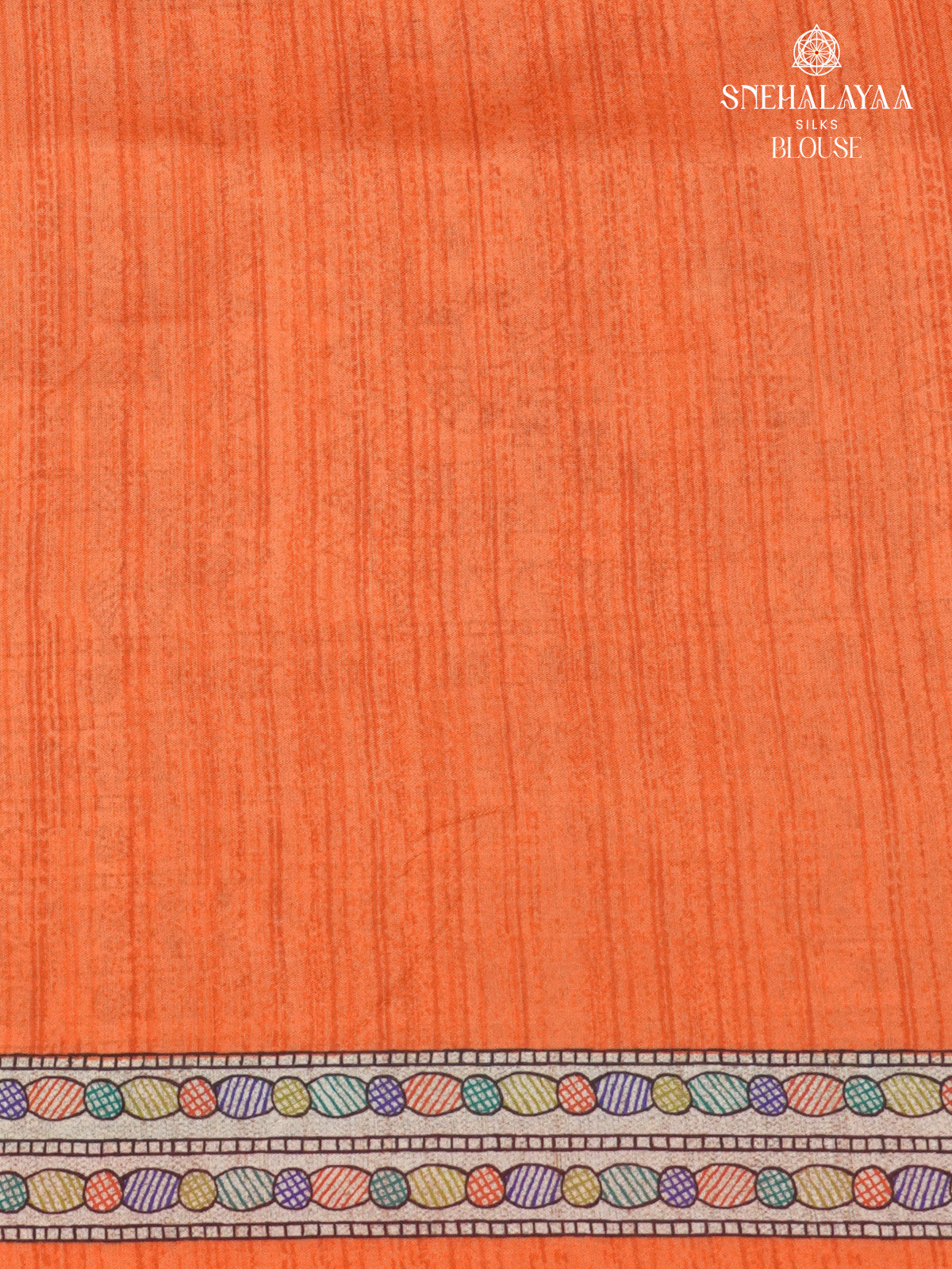 Beige With Orange Border Madhubani Saree