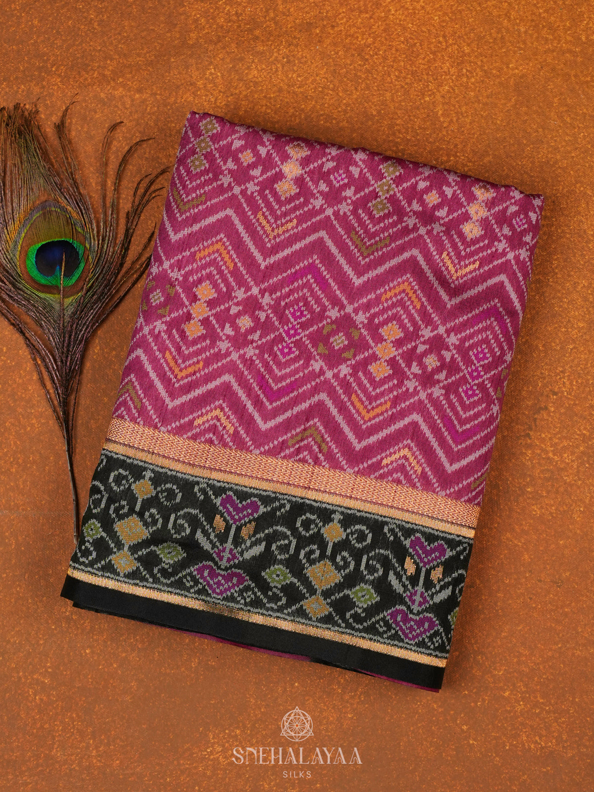 Pink Ikat Silk Saree