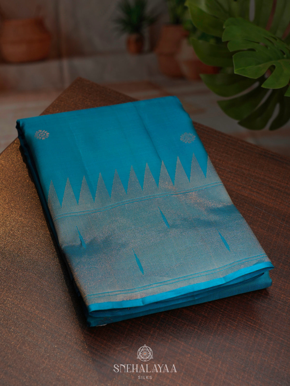 Teal Blue Kanjivaram Silk Saree