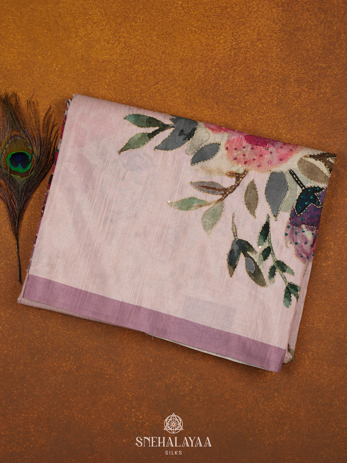 Rose Pink Tussar Embroidery Saree