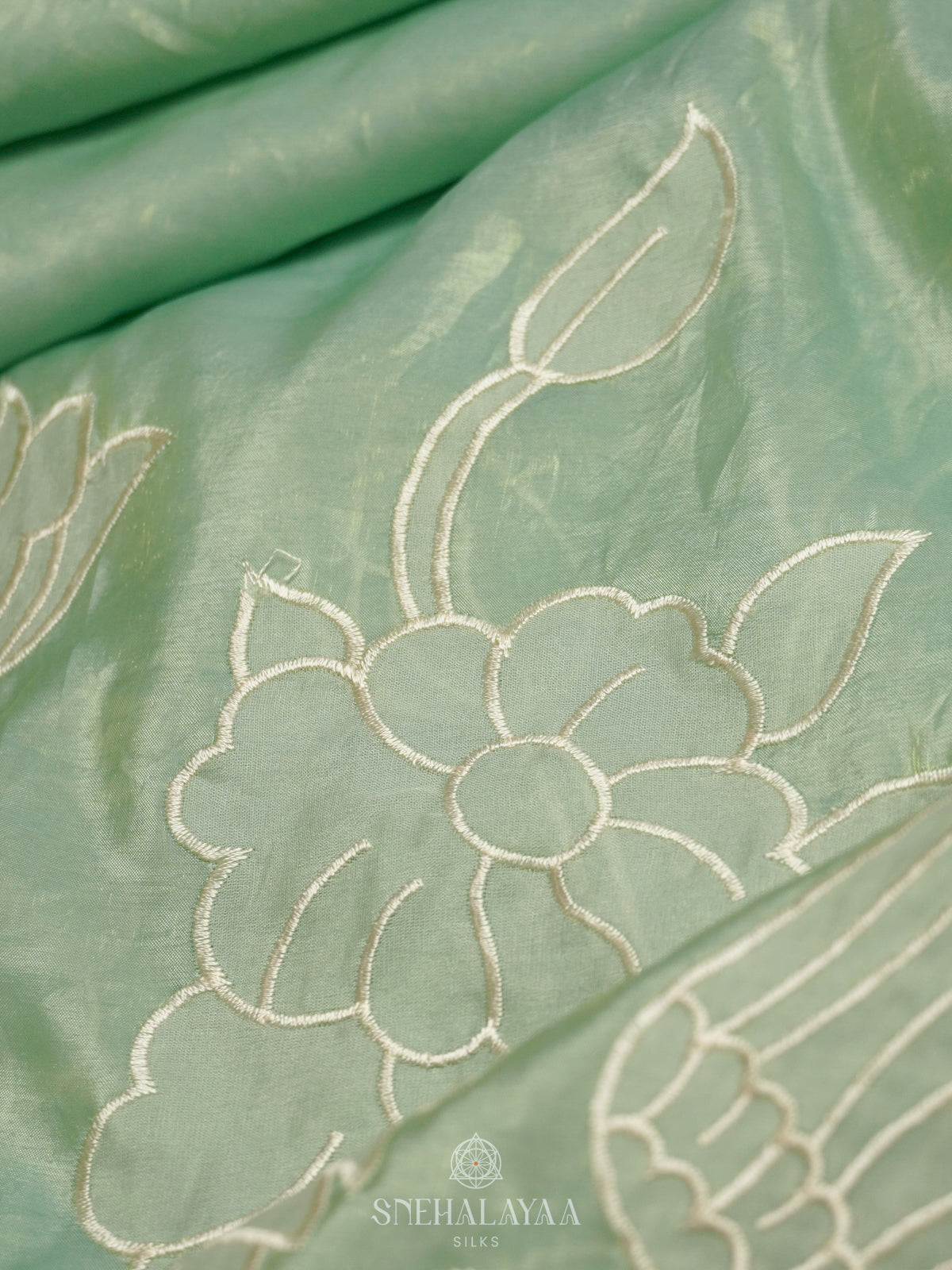 Ice Blue Crush Tissue Embroidery Saree
