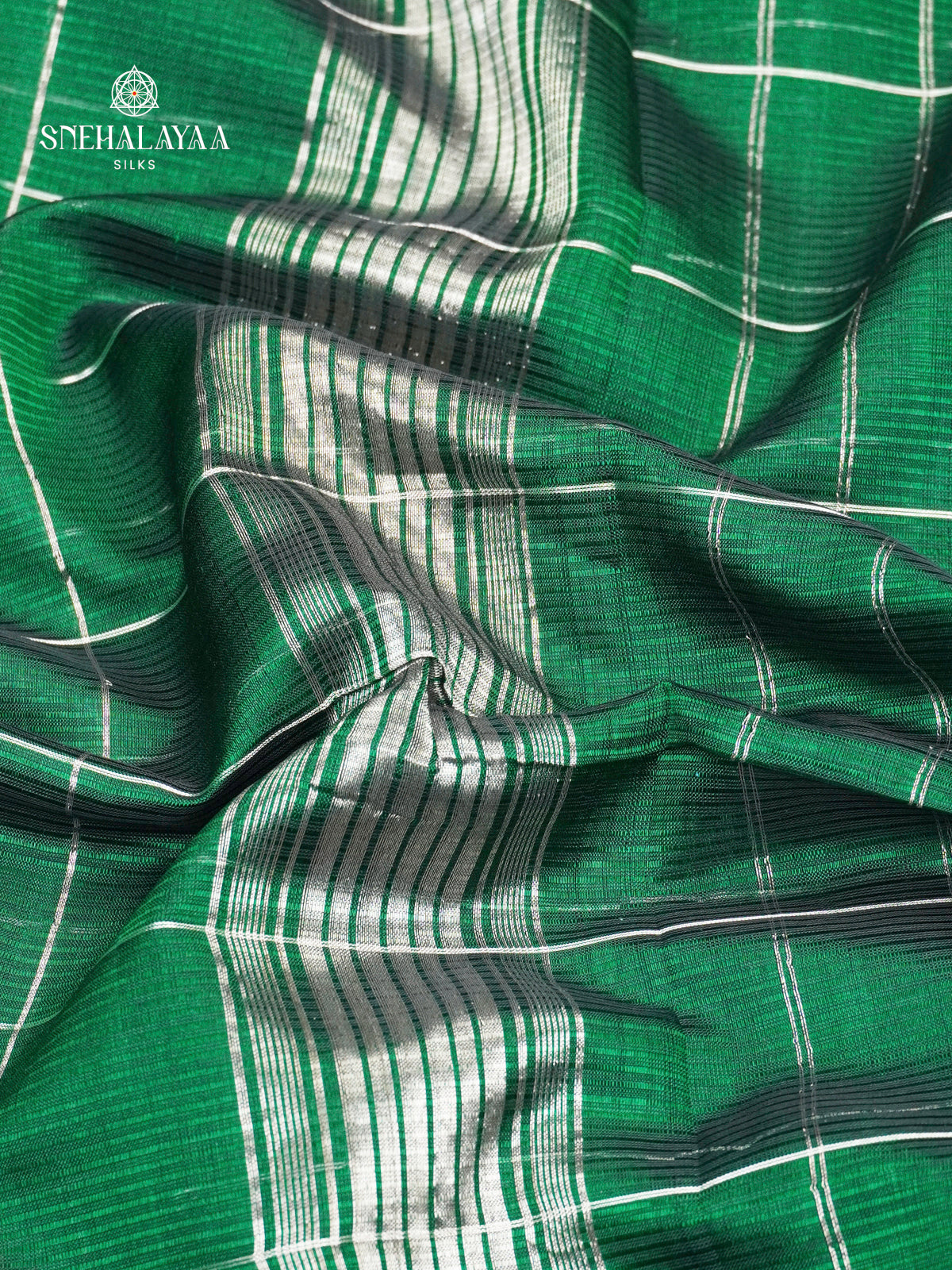 Bottle Green Mangalagiri Silk Cotton Saree with Ikat Border