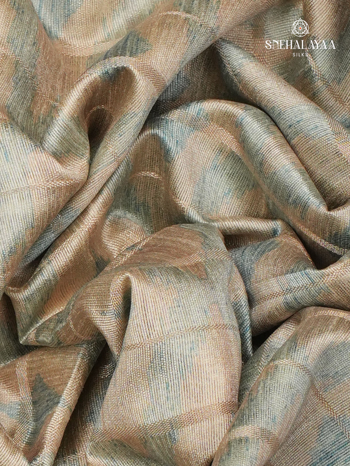 Beige Floral Printed Tussar Saree