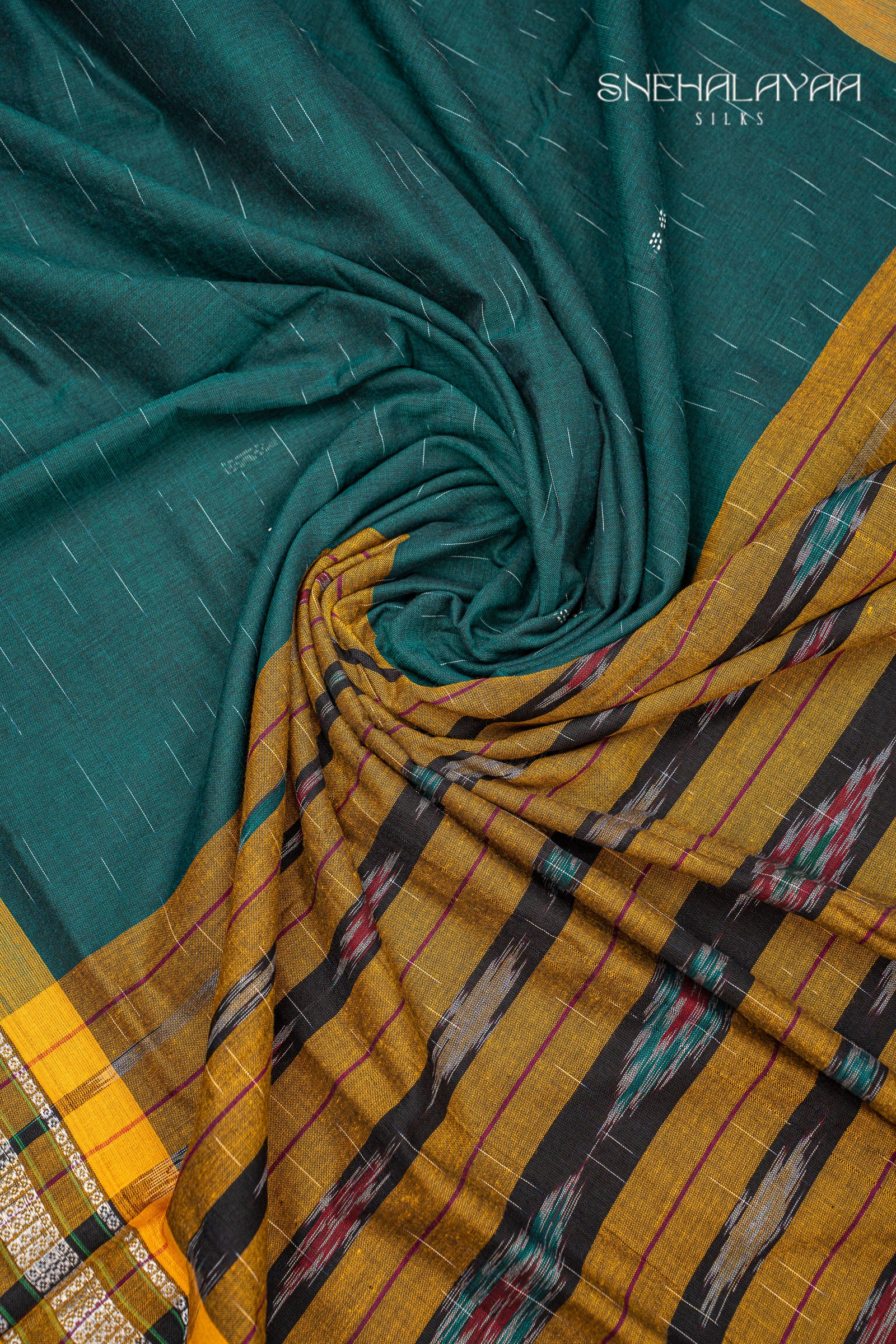 Teal Green Sambalpuri Cotton Saree