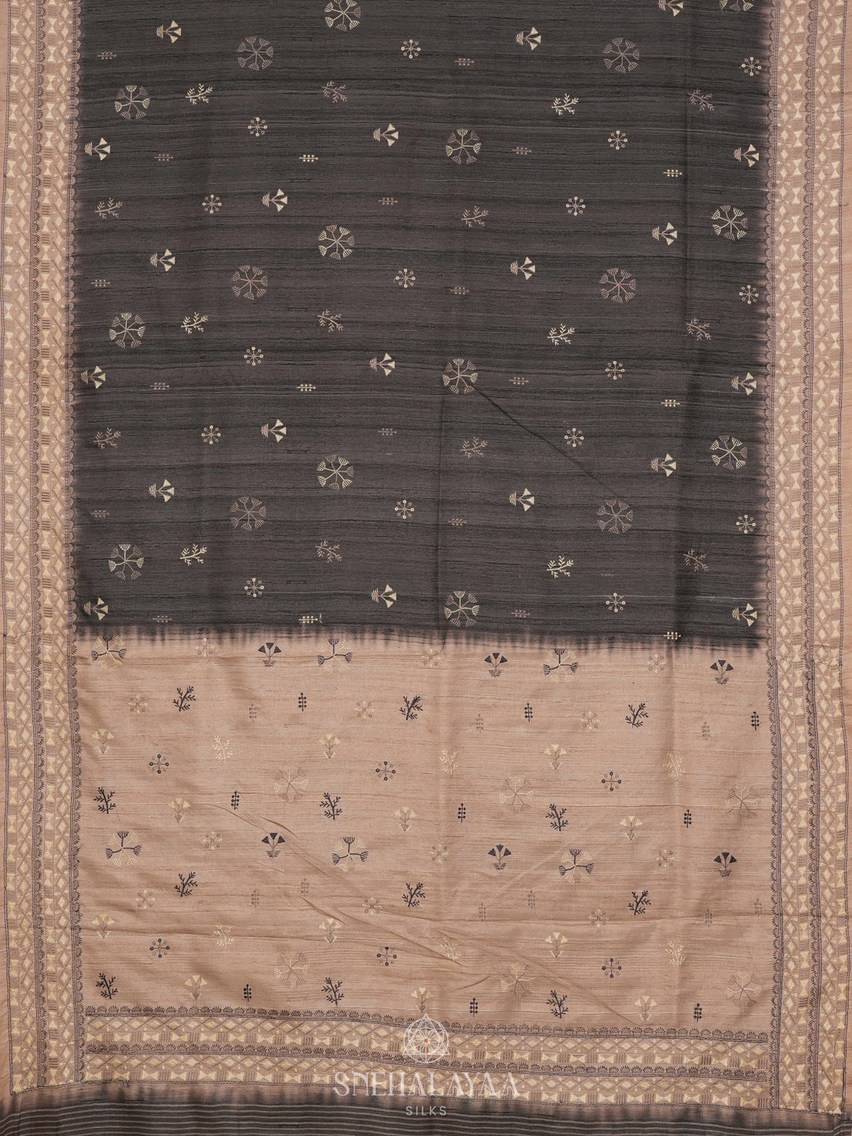 Grey Tussar Embroidery Saree
