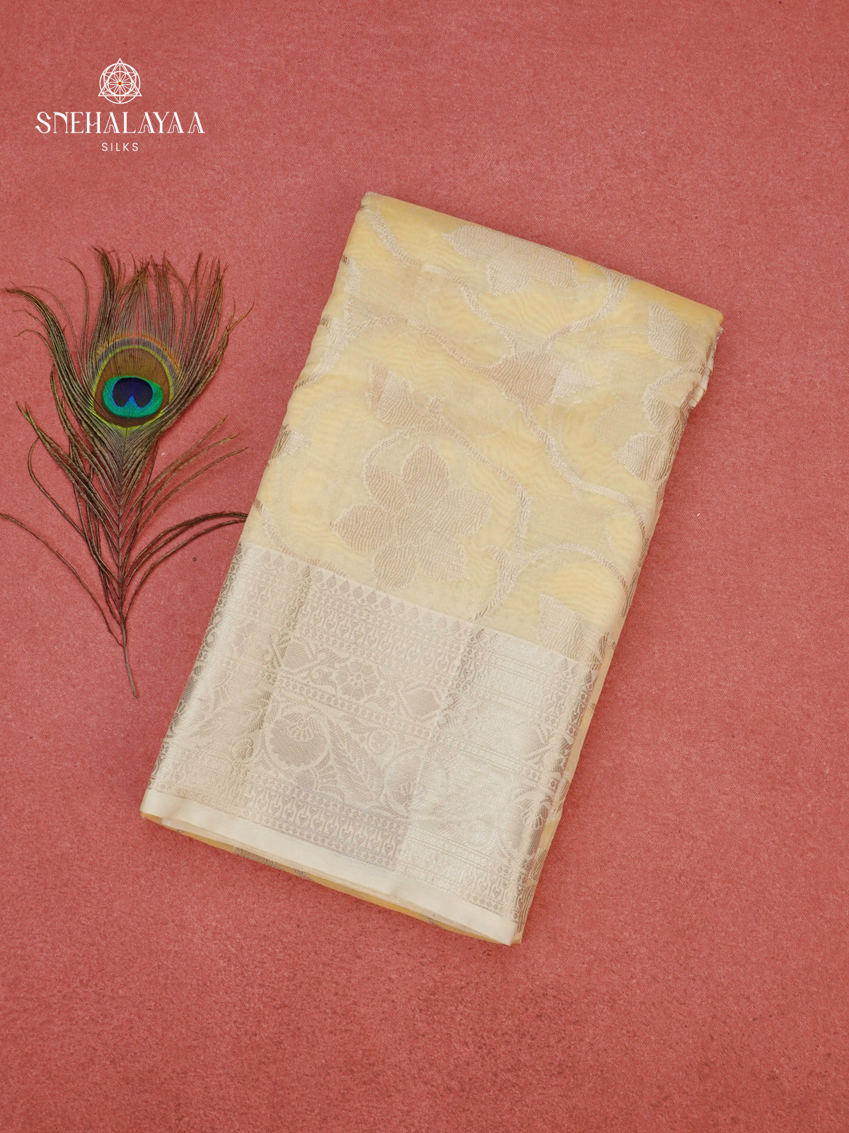 Cream Banaras Silk Saree