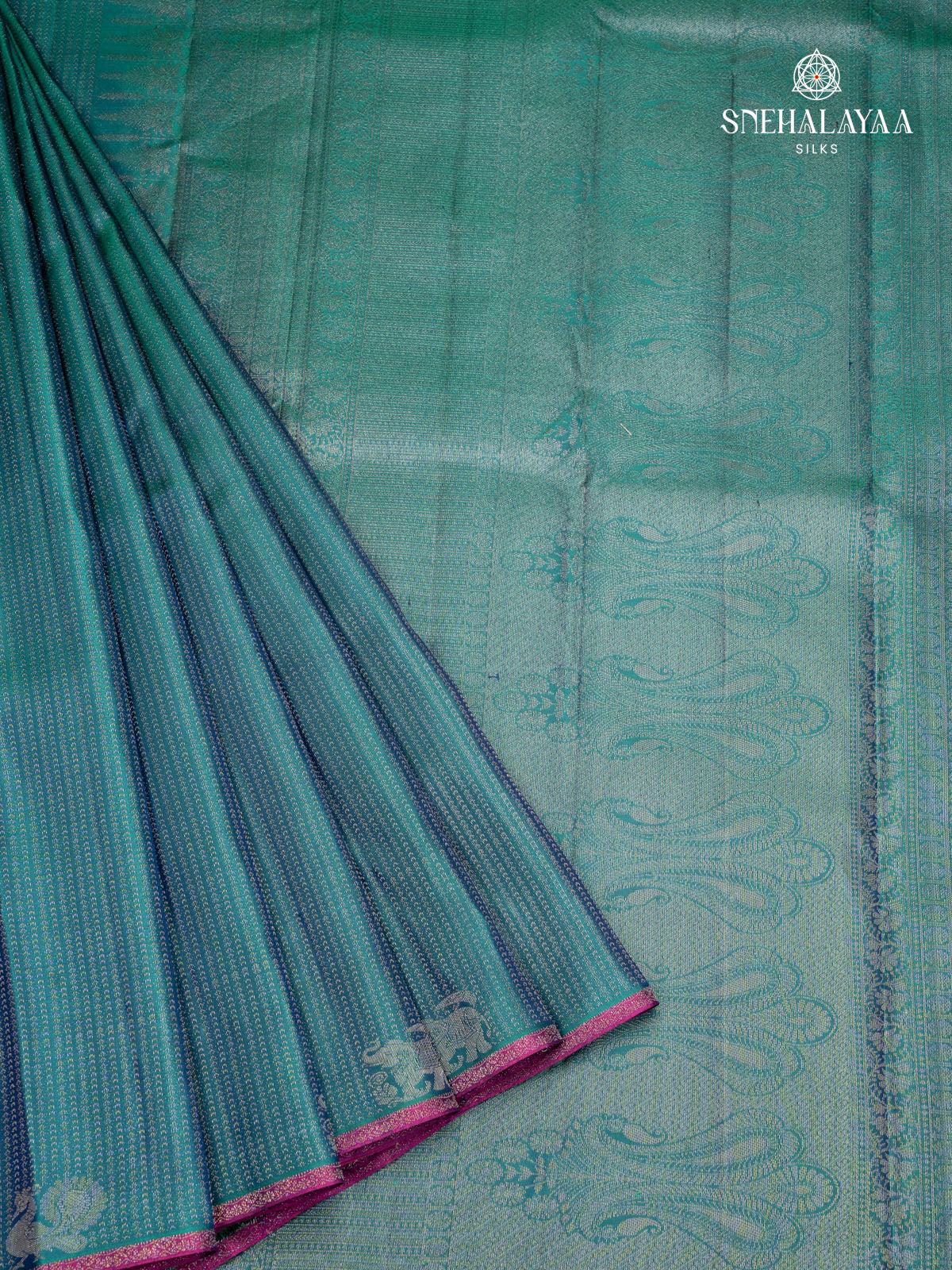 Teal Blue Kanjivaram Silk Saree