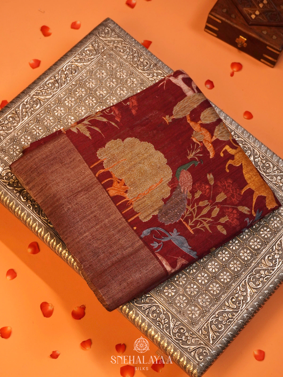 Maroon Matka Tussar Saree
