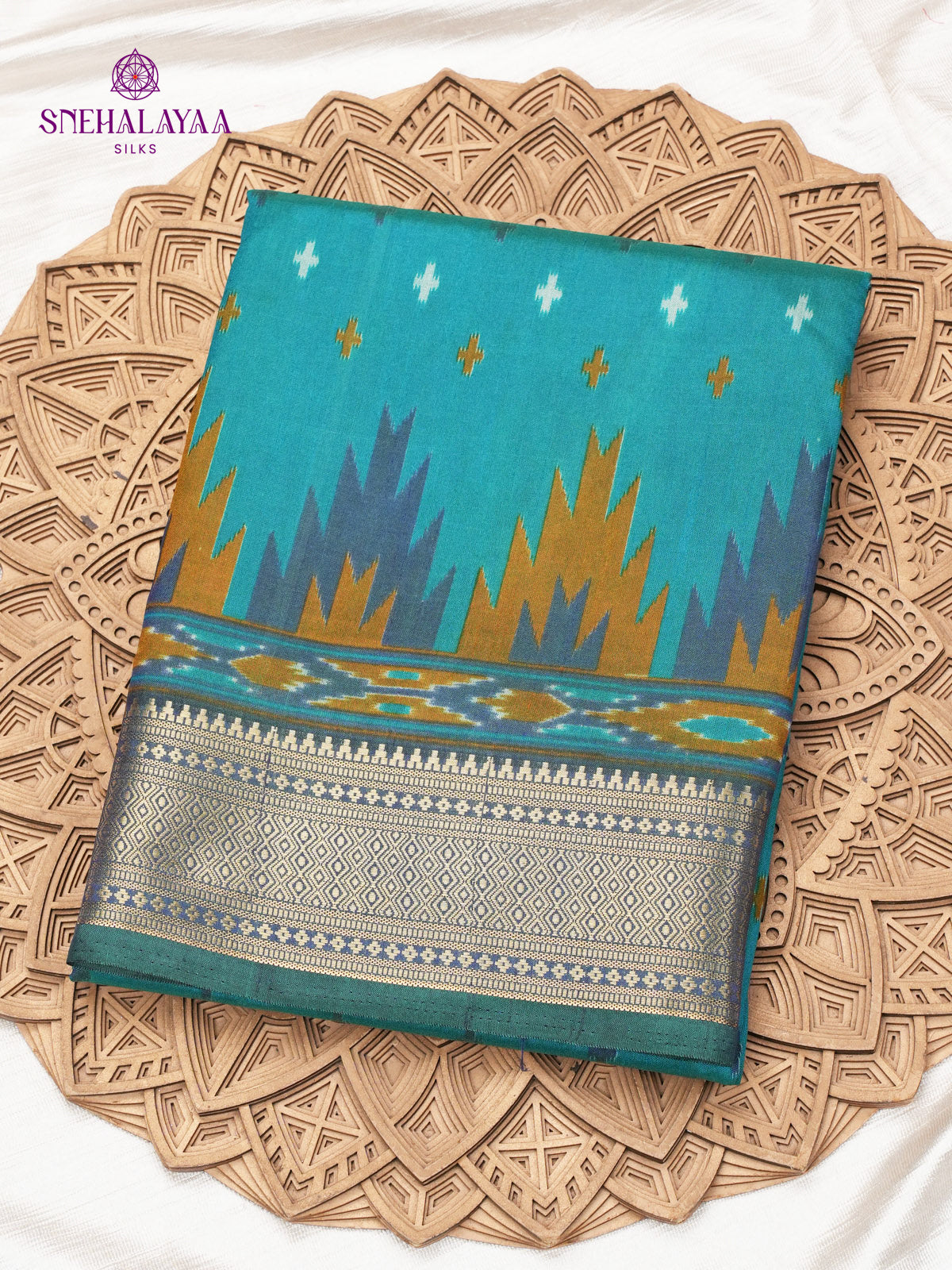 Teal Blue Ikat Saree