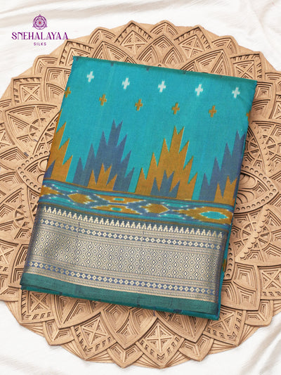 Teal Blue Ikat Saree