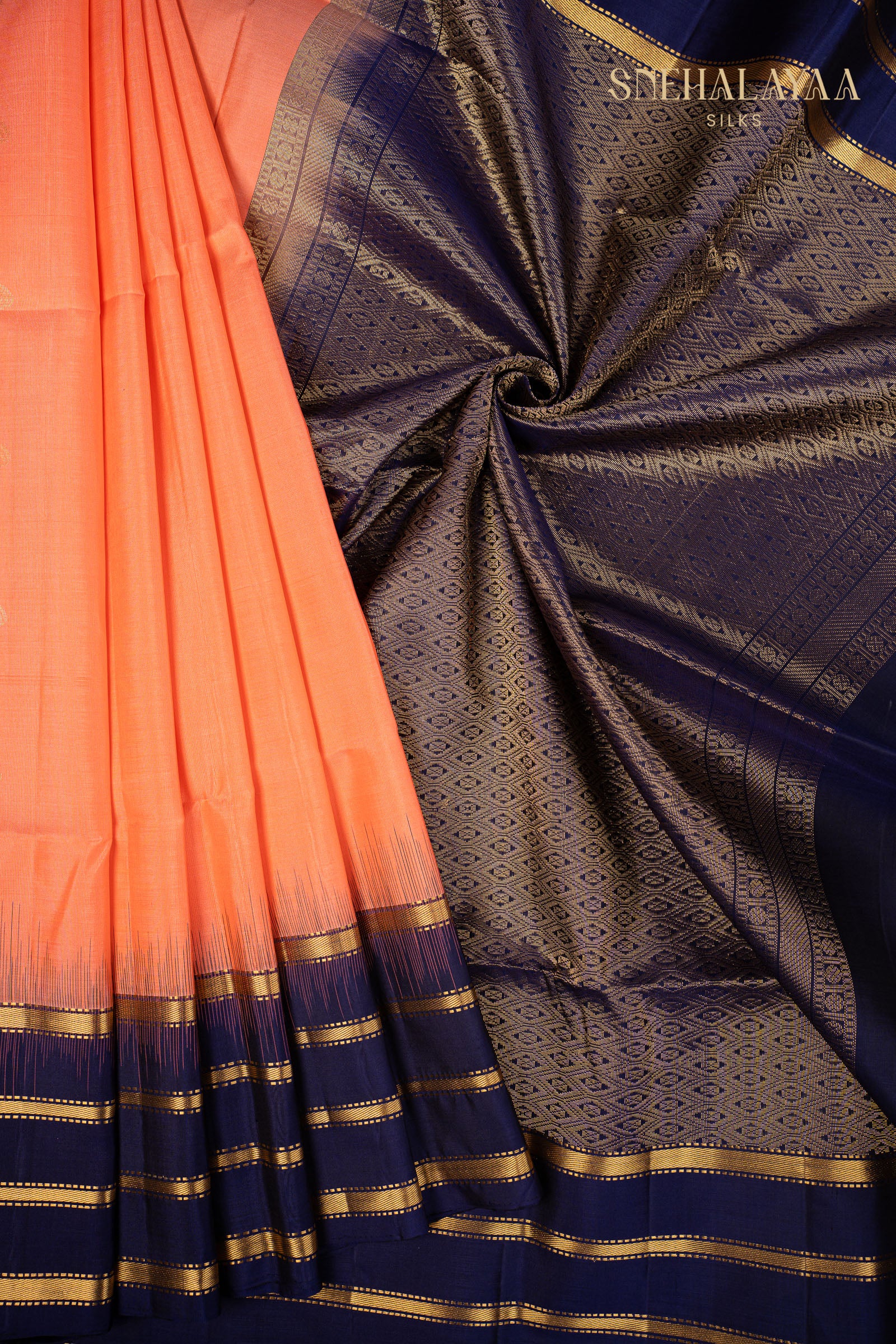 Coral Pink Kancheevaram Soft Silk Saree