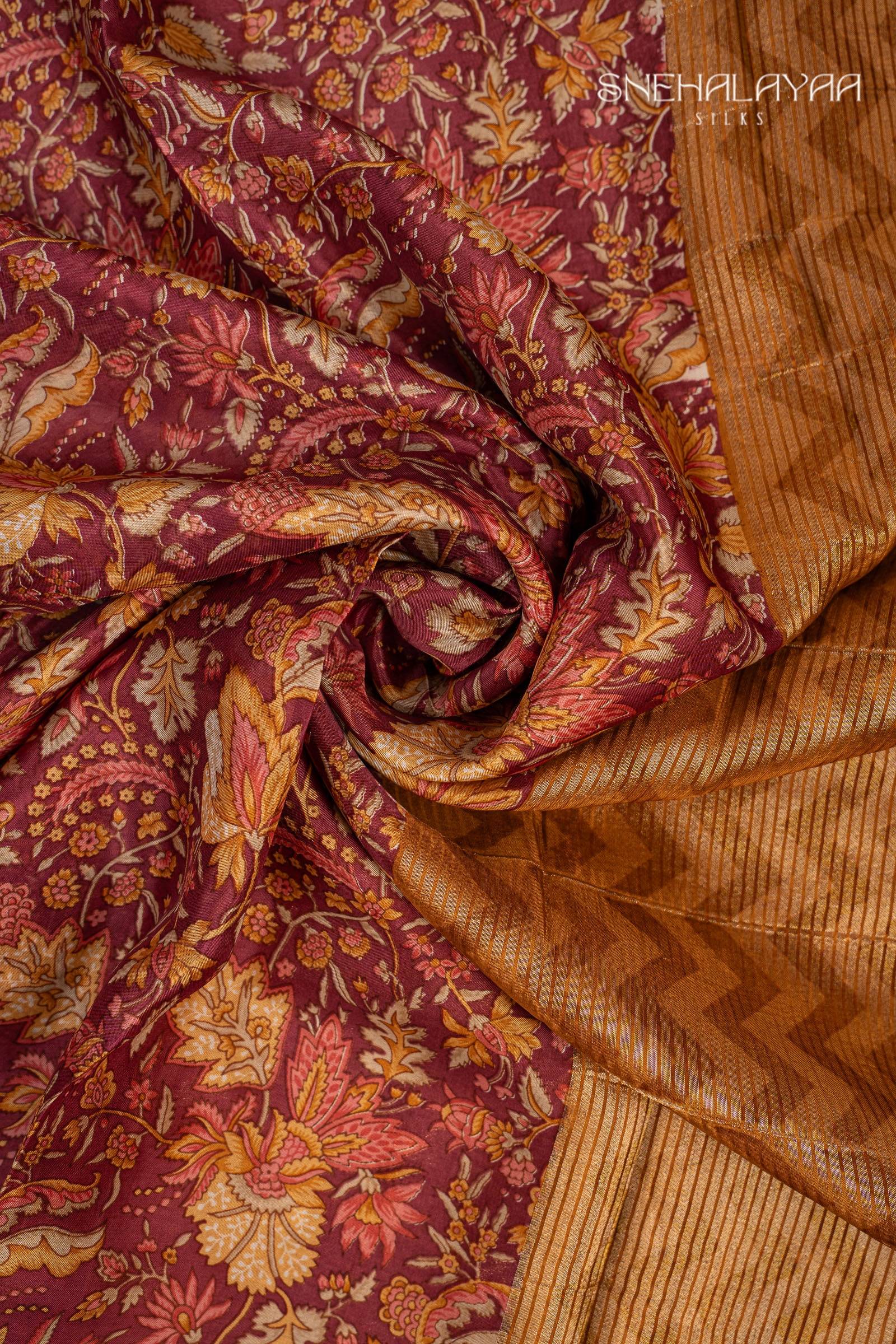 Magenta Purple Semi Printed Silk Saree