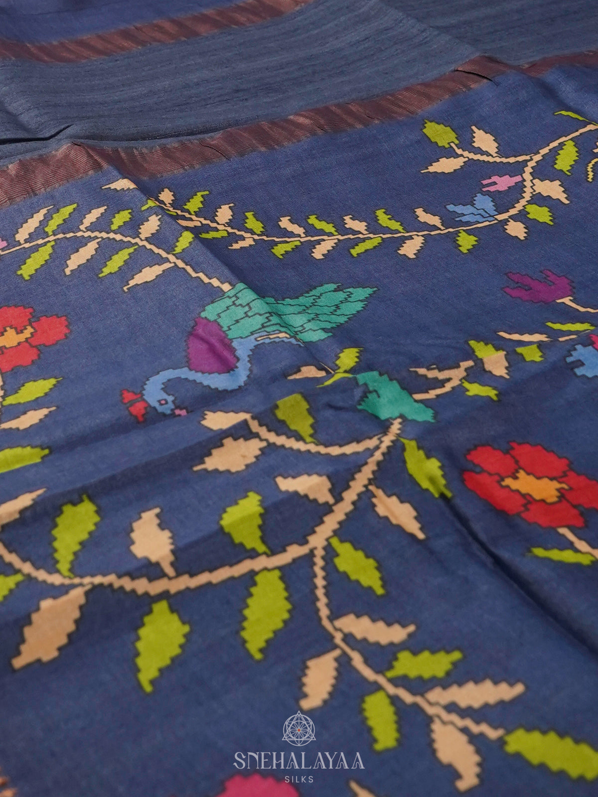 Navy Blue Tussar Saree
