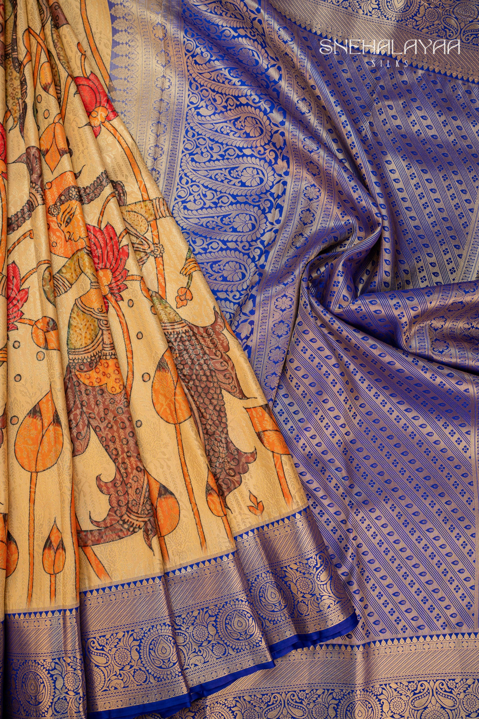 Cream Semi Kalamkari Silk Saree