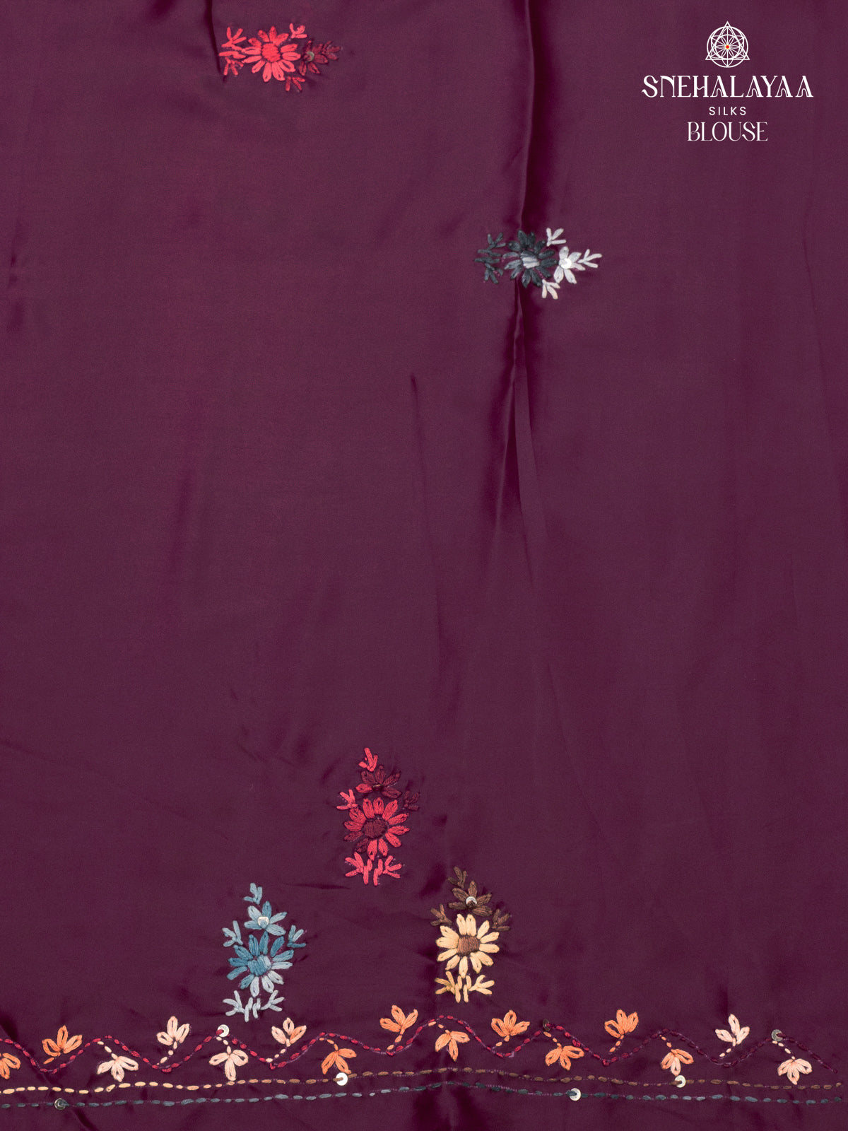 Burgundy Satin Embroidery Saree