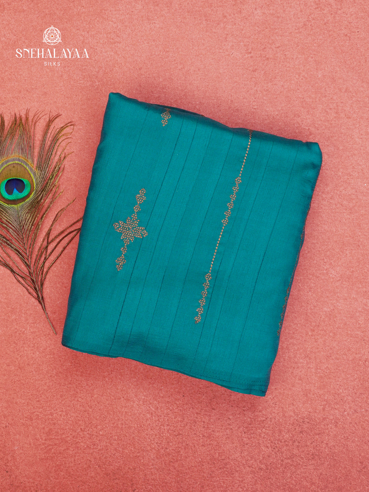 Teal Blue Soft Tussar Embroidery Saree