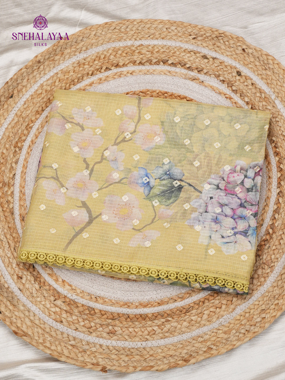 Yelow Kota Embroidery Saree